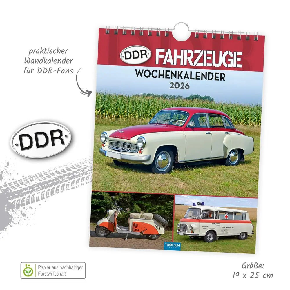 Bild: 9783988024350 | Trötsch Wochenkalender zum Hängen DDR-Fahrzeuge 2026 | Wandkalender