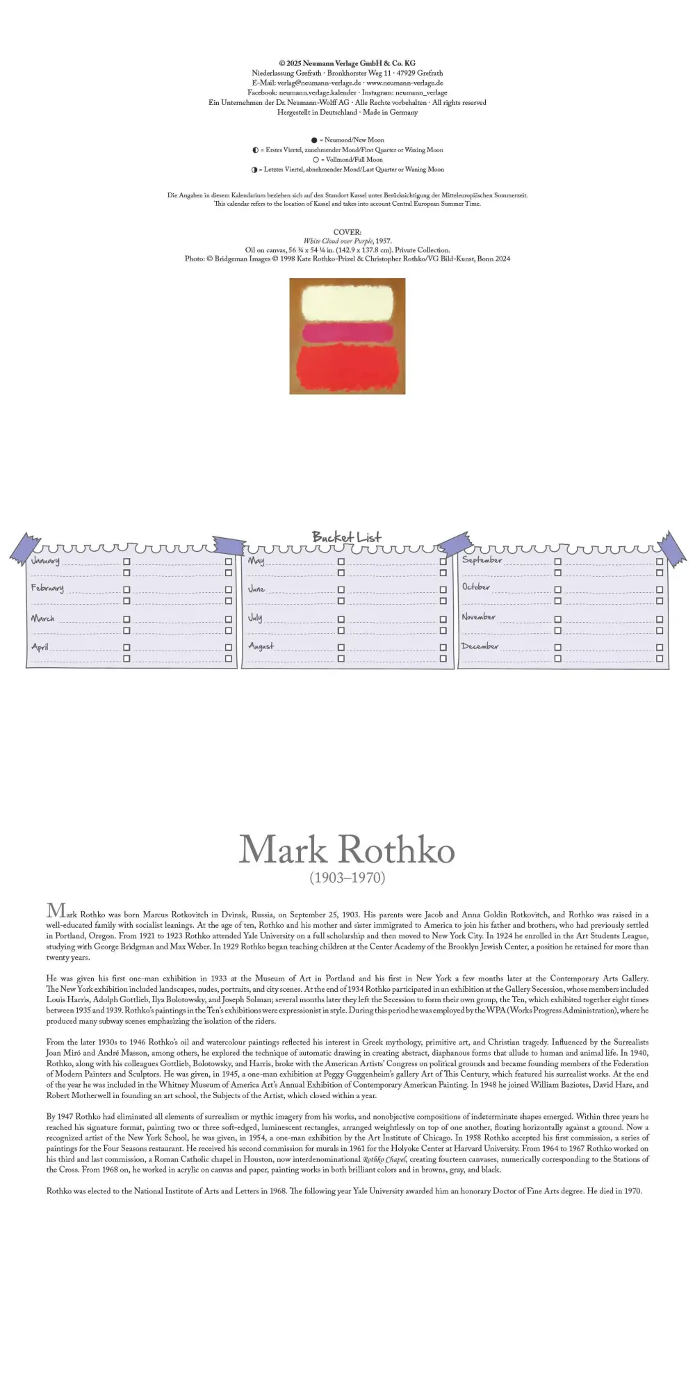 Bild: 4069095004450 | Mark Rothko 2026 - Wand-Kalender - Broschüren-Kalender - 30x30 -...