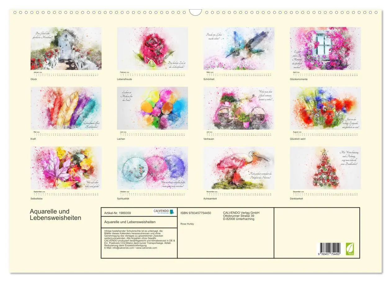 Bild: 9783457754450 | Aquarelle und Lebensweisheiten (Wandkalender 2026 DIN A2 quer),...
