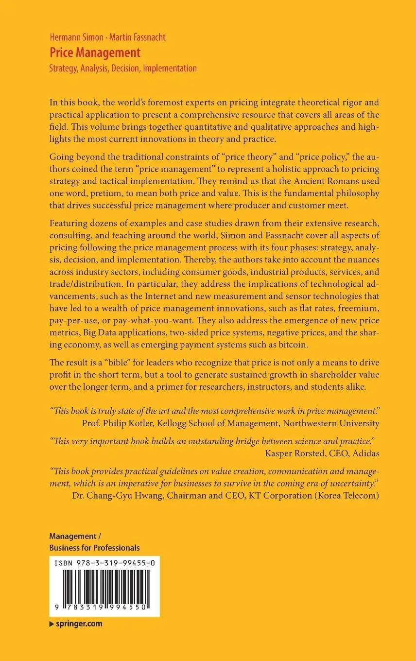 Rückseite: 9783319994550 | Price Management | Strategy, Analysis, Decision, Implementation | Buch