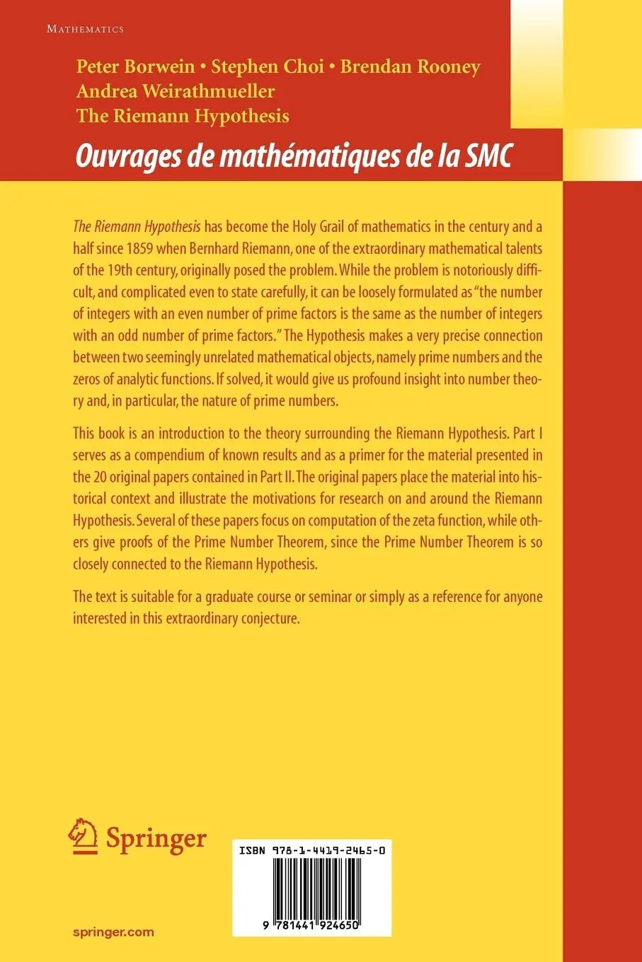 Rückseite: 9781441924650 | The Riemann Hypothesis | Peter Borwein (u. a.) | Taschenbuch | xiv
