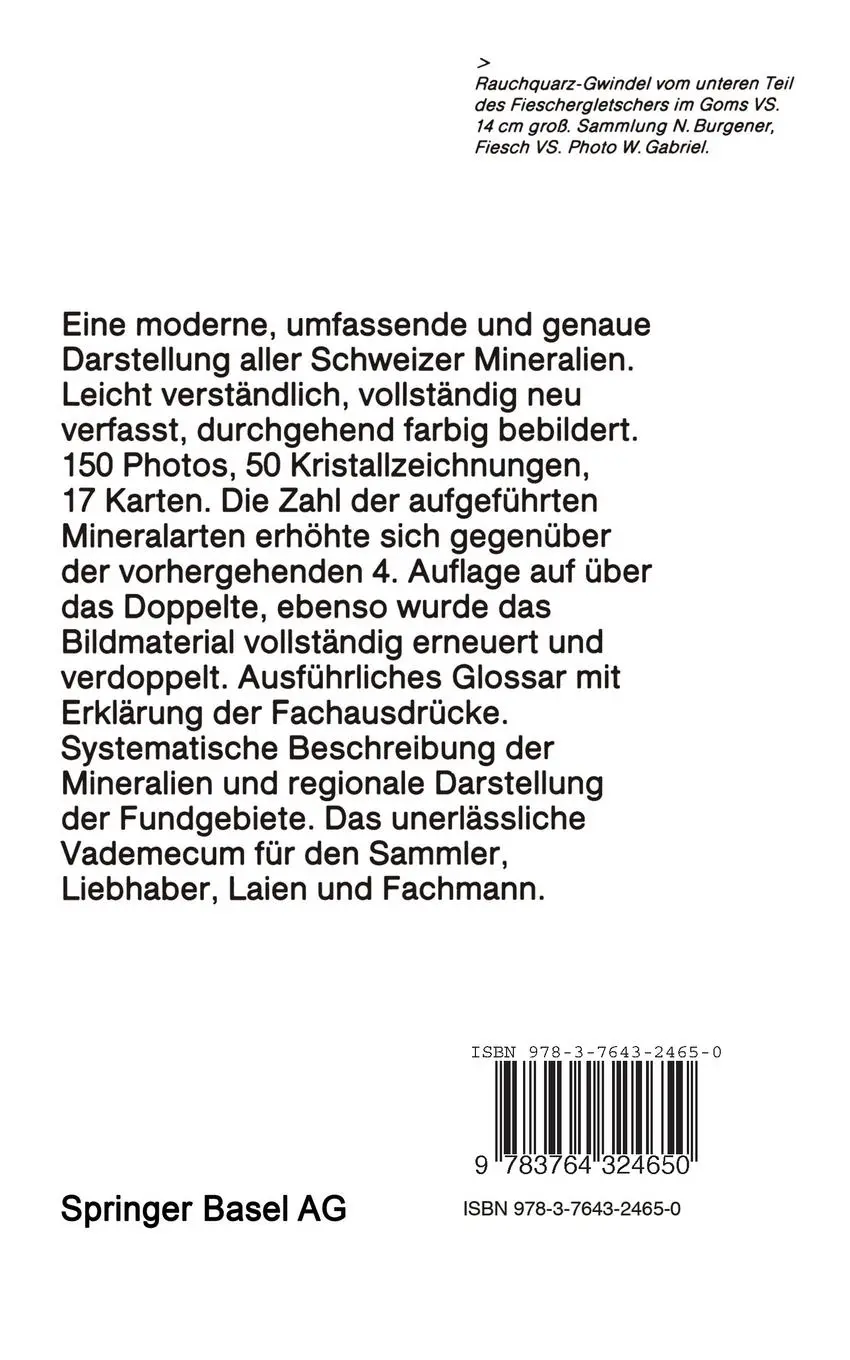 Rückseite: 9783764324650 | Die Mineralien der Schweiz | Ein mineralogische Führer | Max Weibel