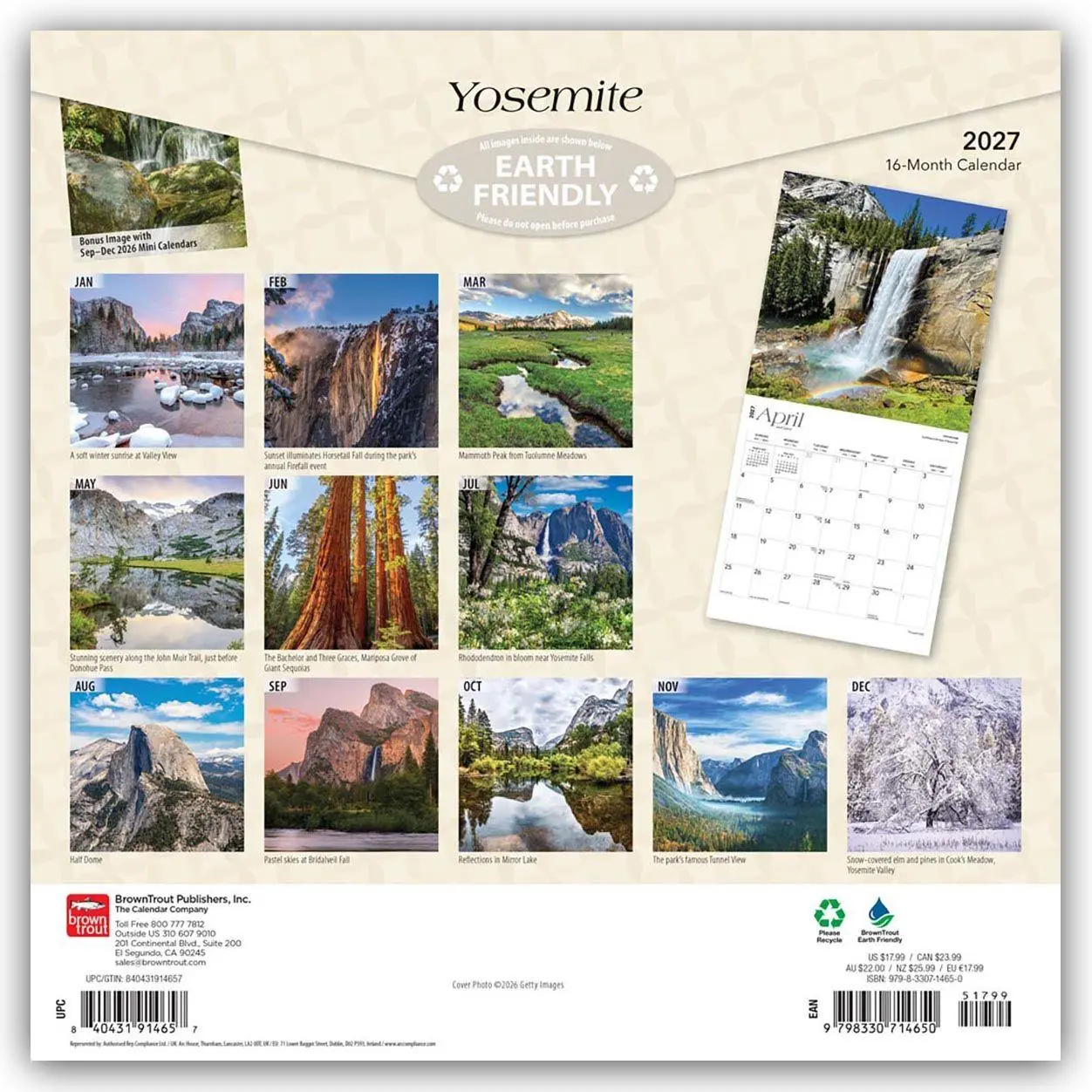 Rückseite: 9798330714650 | Yosemite - Yosemite Nationalpark 2027 - 16-Monatskalender | Publishers