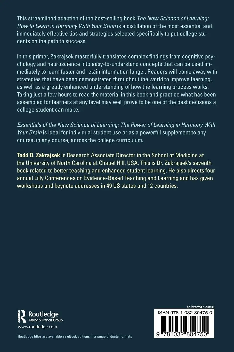 Rückseite: 9781032804750 | Essentials of the New Science of Learning | Todd D. Zakrajsek | Buch