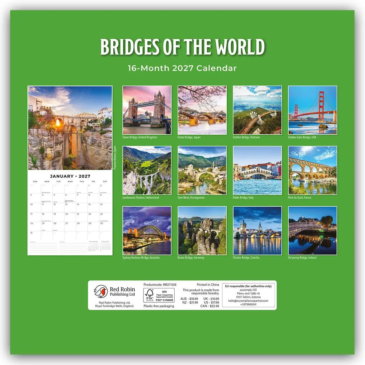 Rückseite: 9781837014750 | Bridges of the World - Brücken der Welt 2027 - 16-Monatskalender | Red