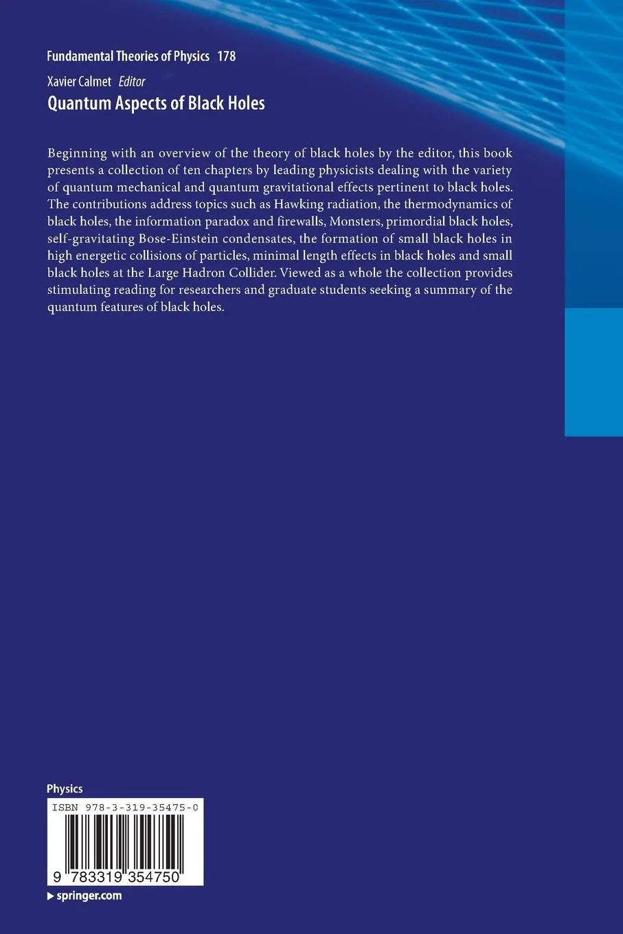 Rückseite: 9783319354750 | Quantum Aspects of Black Holes | Xavier Calmet | Taschenbuch | xi
