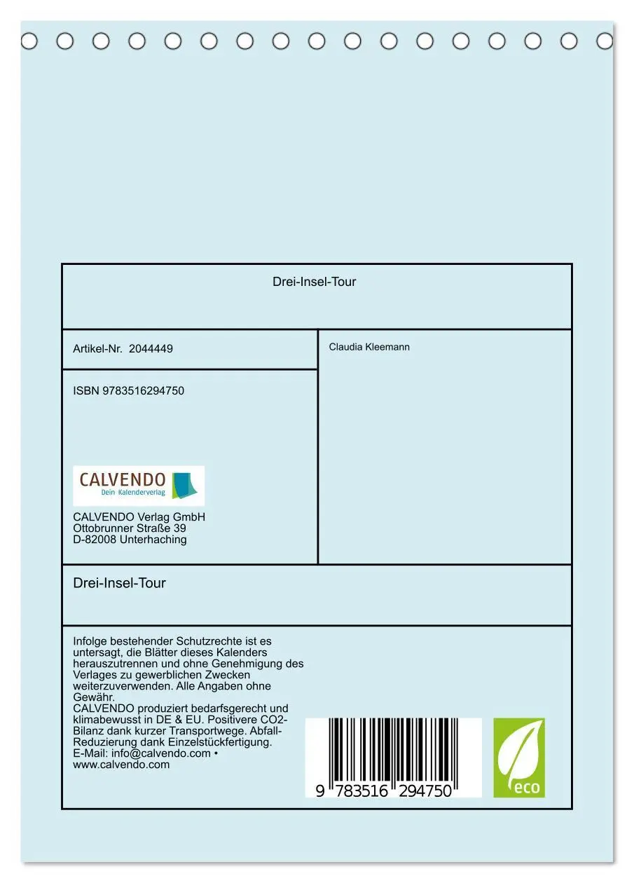 Bild: 9783516294750 | Drei-Insel-Tour (Tischkalender 2026 DIN A5 hoch), CALVENDO...