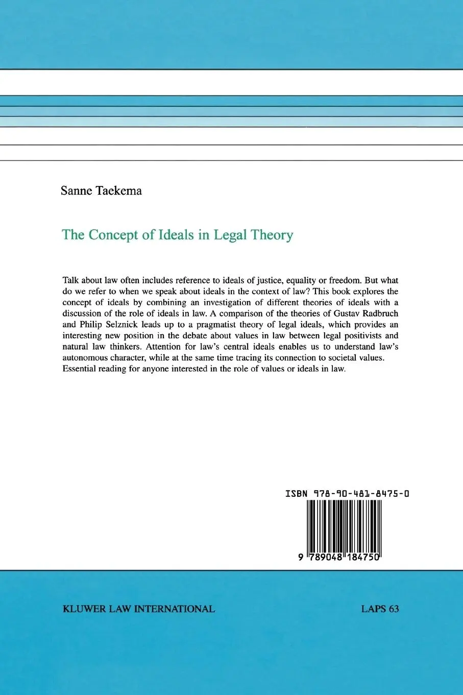 Rückseite: 9789048184750 | The Concept of Ideals in Legal Theory | Sanne Taekema | Taschenbuch