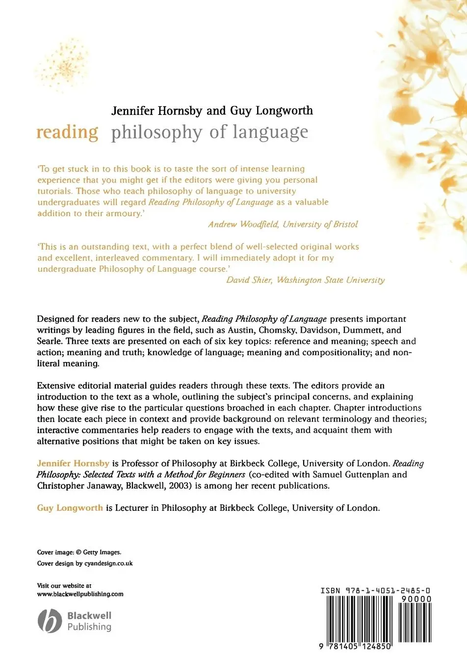 Rückseite: 9781405124850 | Reading Philosophy of Language | Jennifer Hornsby (u. a.) | Buch