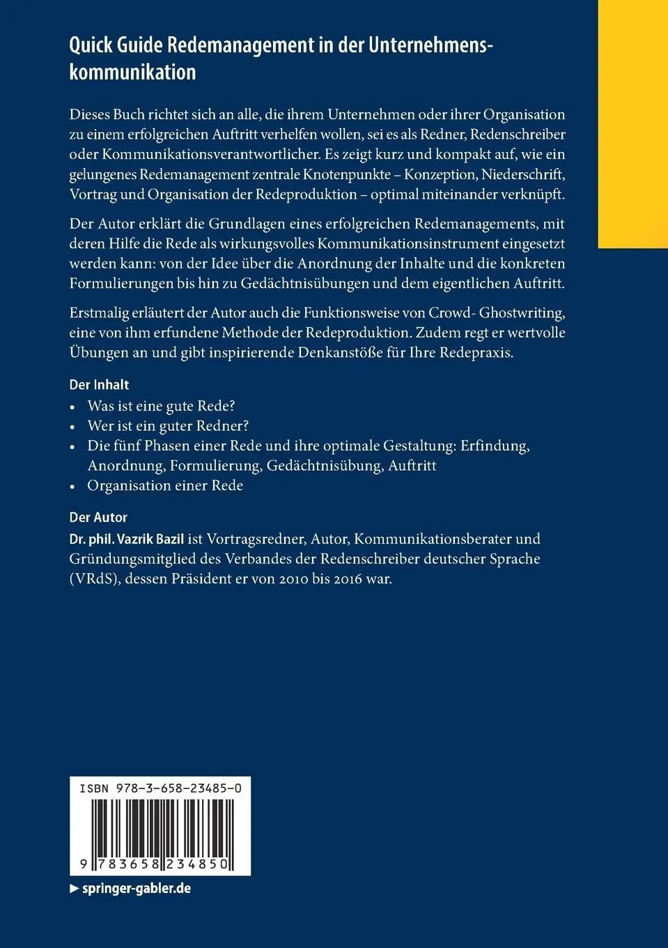 Rückseite: 9783658234850 | Quick Guide Redemanagement in der Unternehmenskommunikation | Bazil