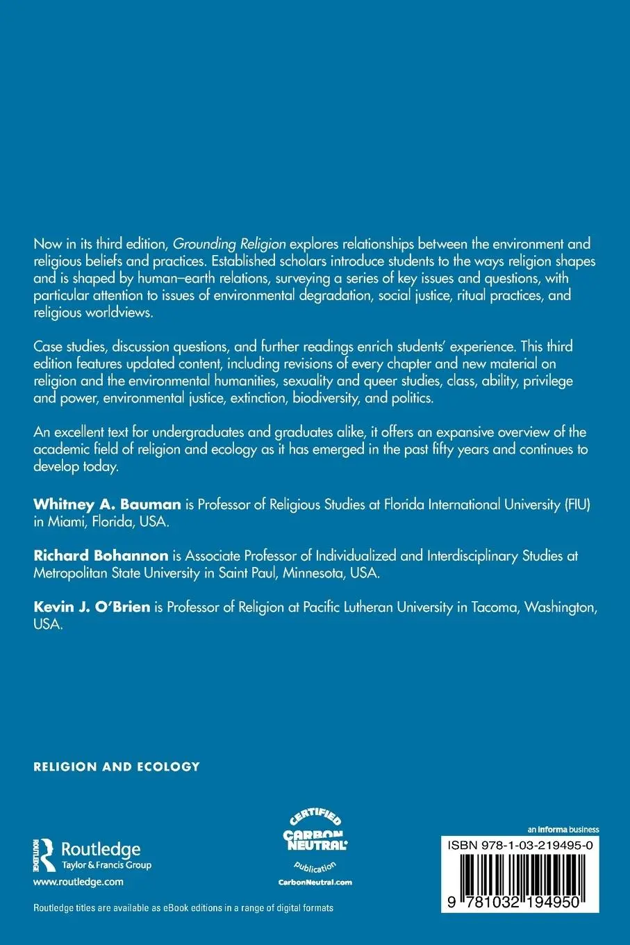 Rückseite: 9781032194950 | Grounding Religion | Whitney A. Bauman (u. a.) | Taschenbuch | 2023