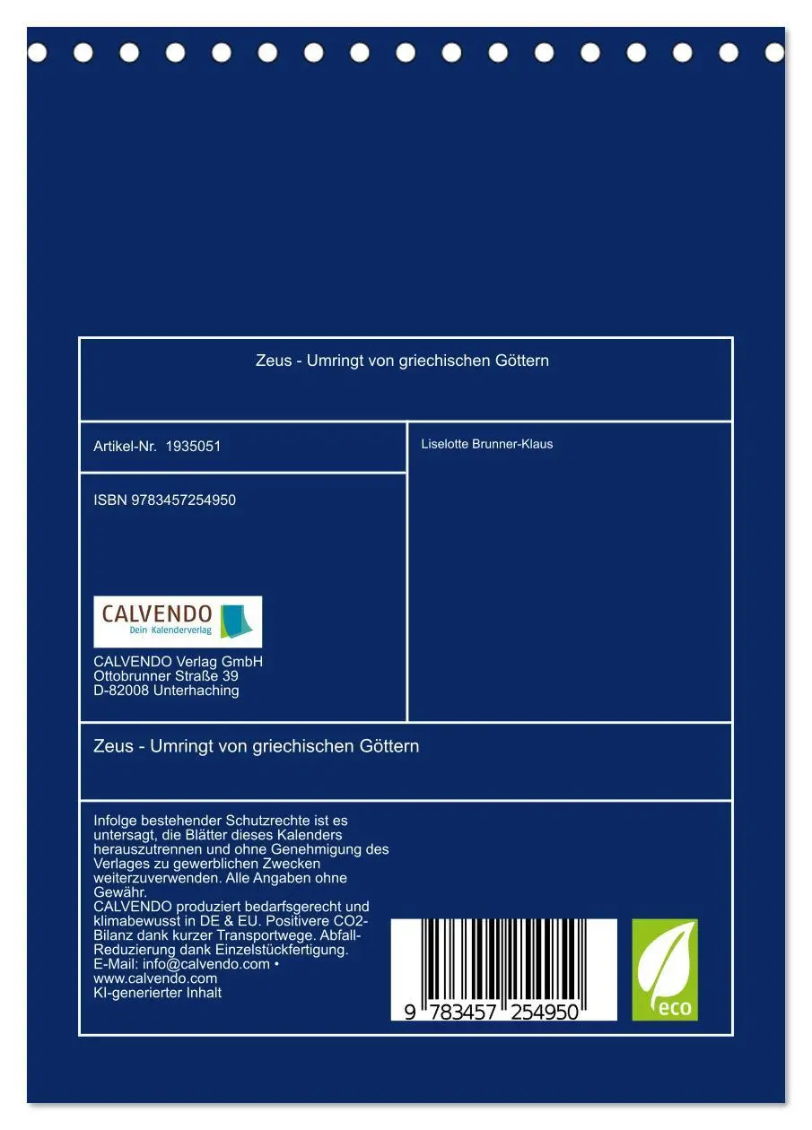 Bild: 9783457254950 | Zeus - Umringt von griechischen Göttern (Tischkalender 2026 DIN A5...