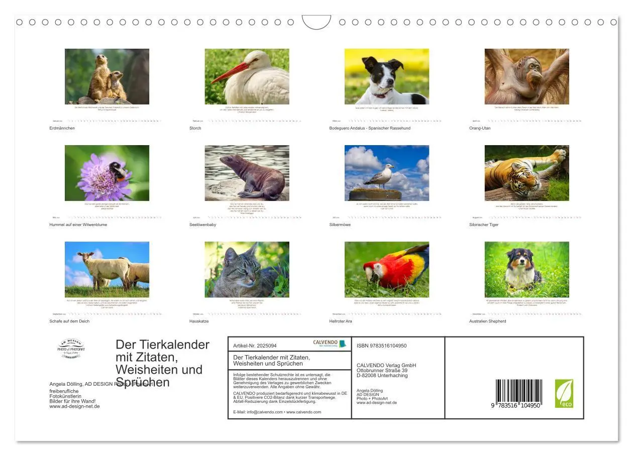 Bild: 9783516104950 | Der Tierkalender mit Zitaten, Weisheiten und Sprüchen (Wandkalender...