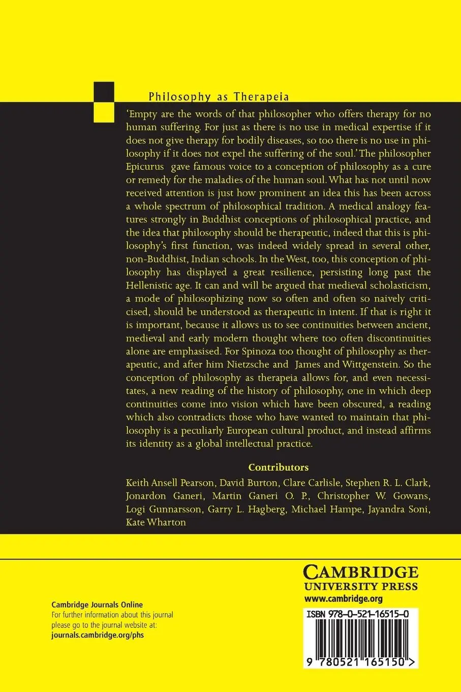 Rückseite: 9780521165150 | Philosophy as Therapeia | Clare Carlisle (u. a.) | Taschenbuch | 2010