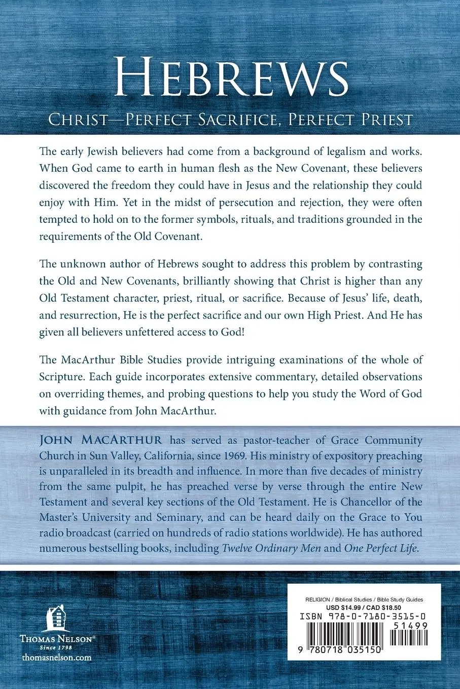 Rückseite: 9780718035150 | Hebrews | Christ: Perfect Sacrifice, Perfect Priest | Macarthur | Buch