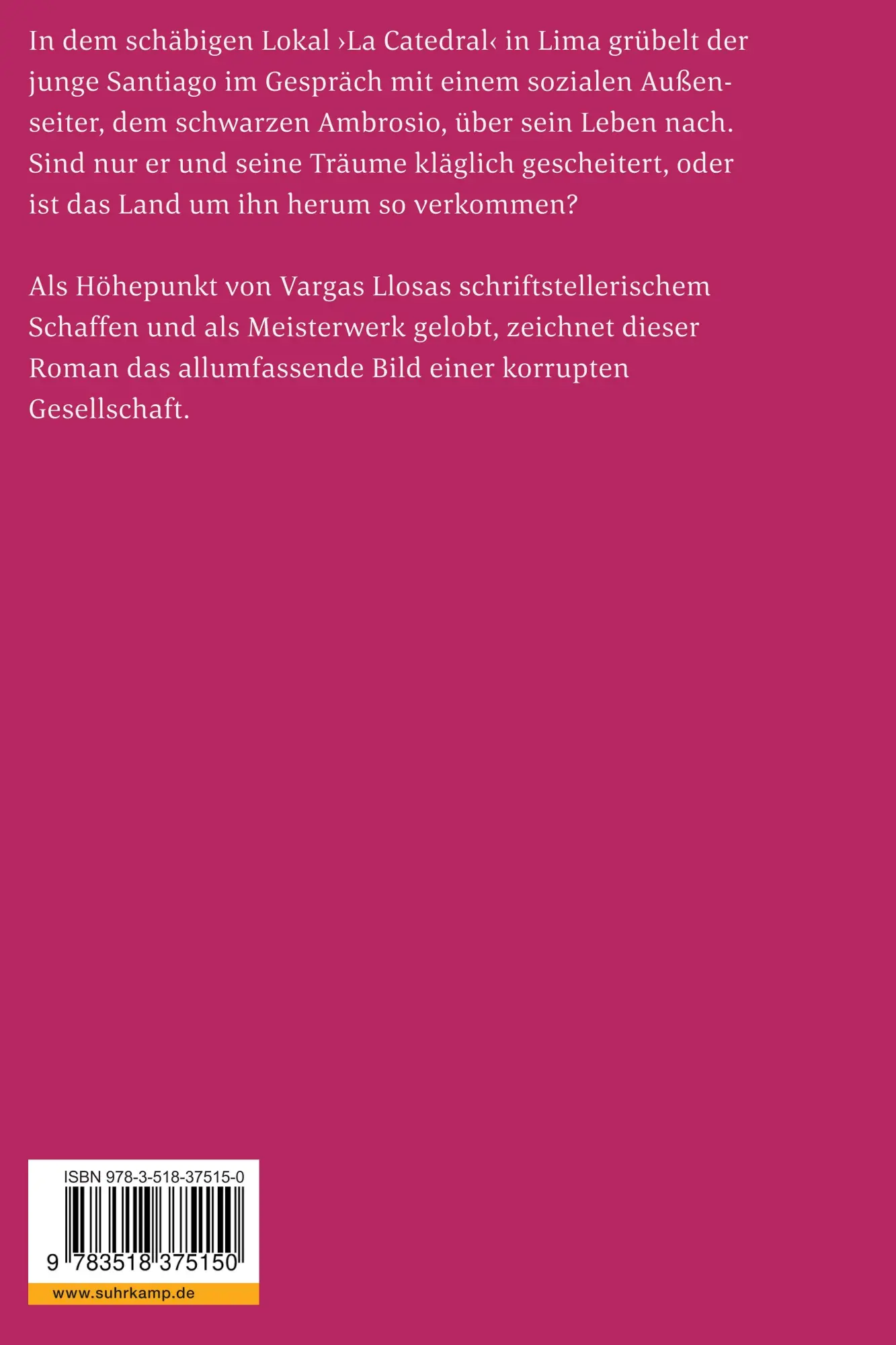 Rückseite: 9783518375150 | Gespräch in der 'Kathedrale' | Roman | Mario Vargas Llosa | Buch