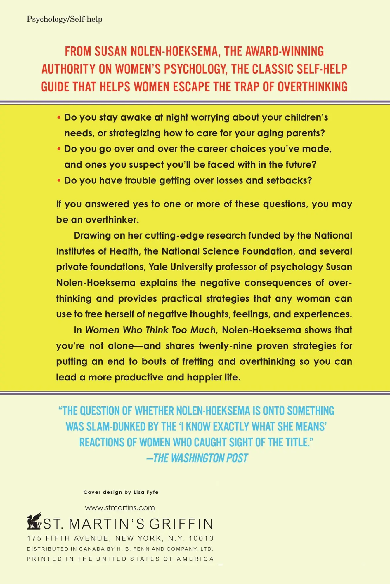 Rückseite: 9780805075250 | Women Who Think Too Much | Susan Nolen-Hoeksema | Taschenbuch | 2004