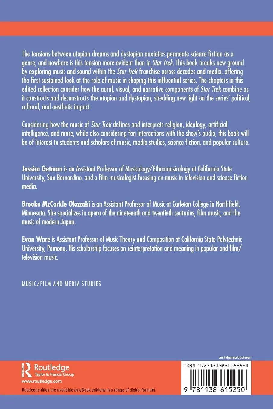 Rückseite: 9781138615250 | Music in Star Trek | Sound, Utopia, and the Future | Getman (u. a.)