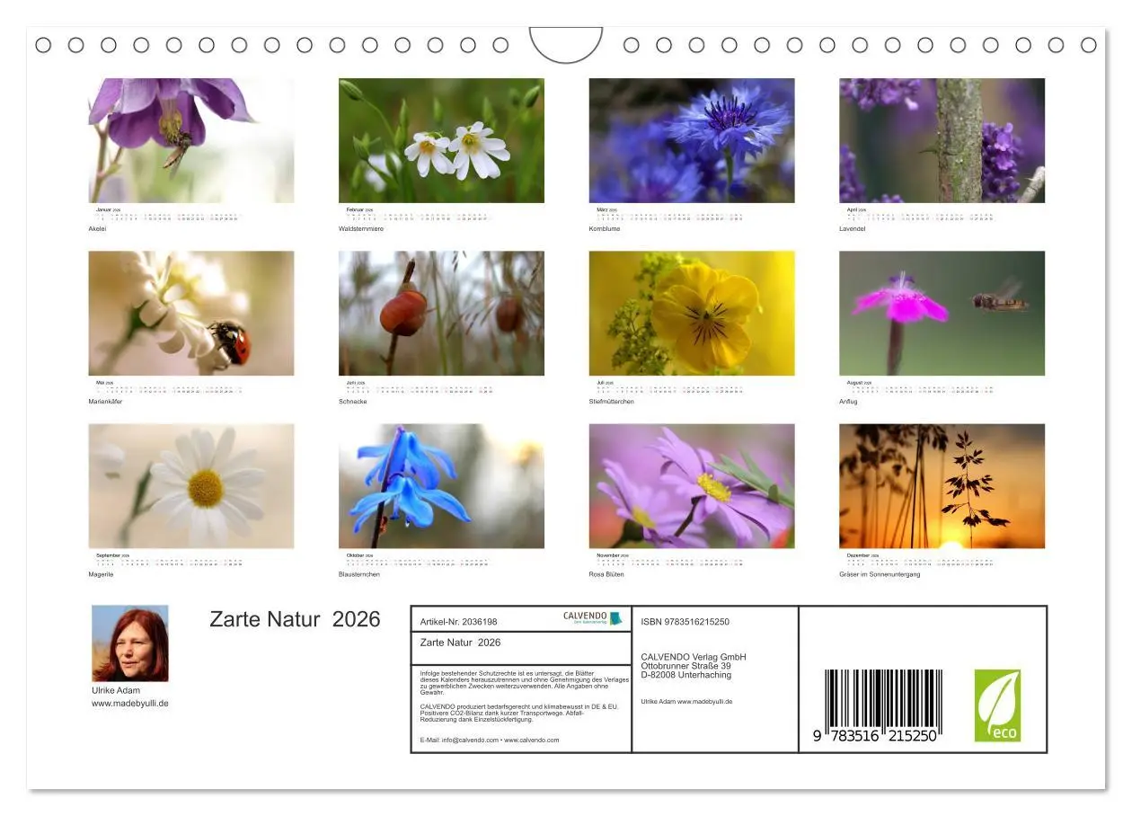 Bild: 9783516215250 | Zarte Natur 2026 (Wandkalender 2026 DIN A4 quer), CALVENDO...