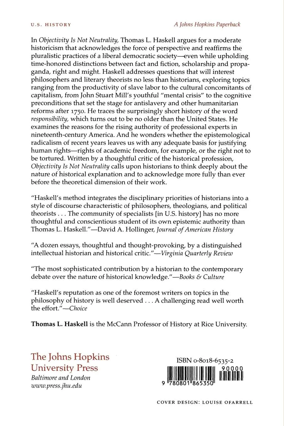 Rückseite: 9780801865350 | Objectivity Is Not Neutrality | Explanatory Schemes in History | Buch