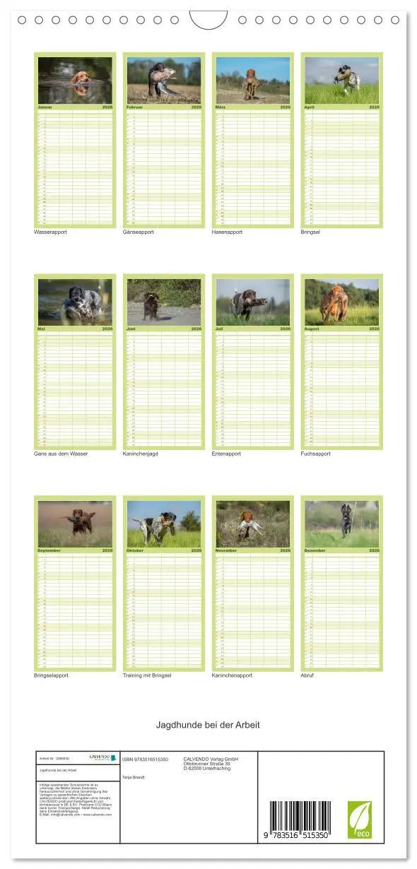 Bild: 9783516515350 | Familienplaner 2026 - Jagdhunde bei der Arbeit mit 5 Spalten...