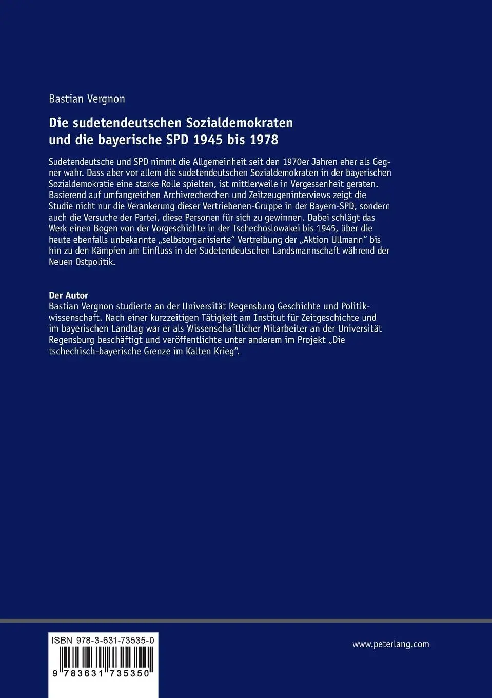 Rückseite: 9783631735350 | Die sudetendeutschen Sozialdemokraten und die bayerische SPD 1945...