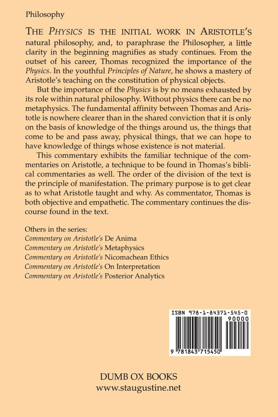 Rückseite: 9781843715450 | Commentary On Aristotle's Physics | Bloomsbury Publishing | Buch