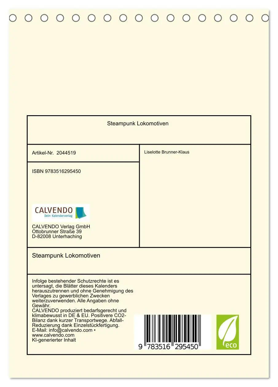 Bild: 9783516295450 | Steampunk Lokomotiven (Tischkalender 2026 DIN A5 hoch), CALVENDO...