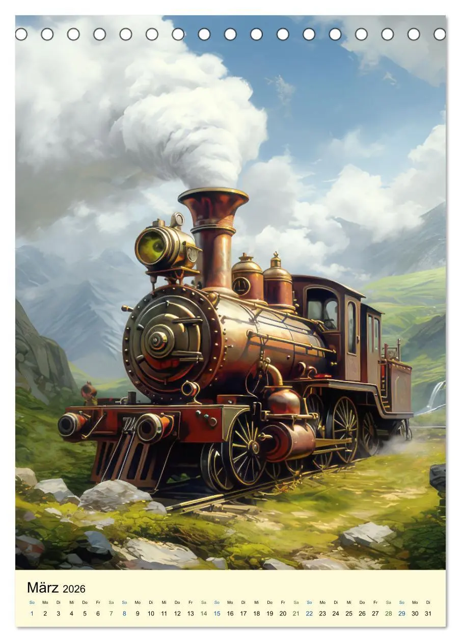 Bild: 9783516295450 | Steampunk Lokomotiven (Tischkalender 2026 DIN A5 hoch), CALVENDO...