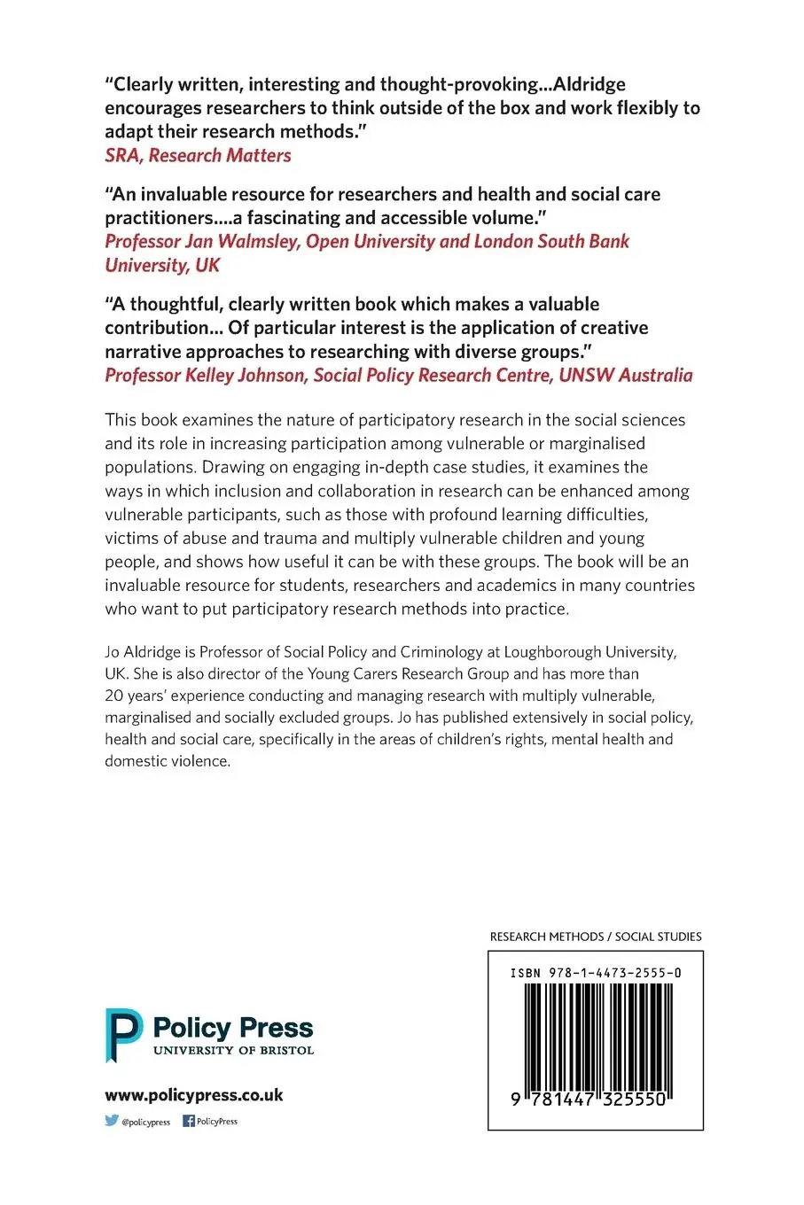 Rückseite: 9781447325550 | Participatory research | Jo Aldridge | Taschenbuch | Englisch | 2016