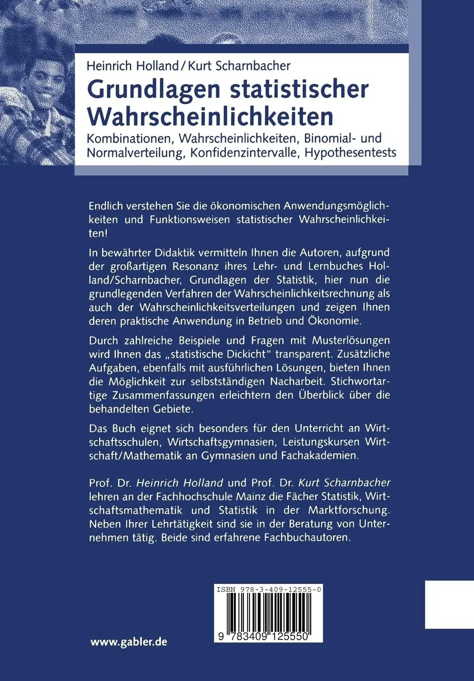 Rückseite: 9783409125550 | Grundlagen statistischer Wahrscheinlichkeiten | Holland (u. a.) | Buch