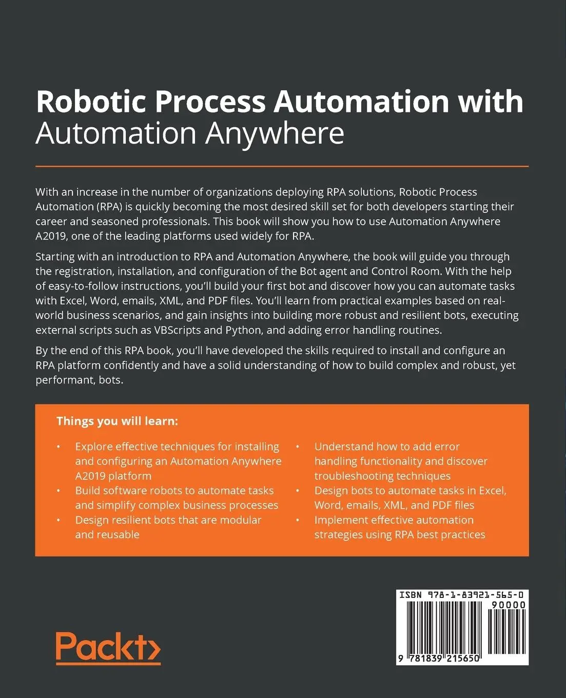 Rückseite: 9781839215650 | Robotic Process Automation with Automation Anywhere | Husan Mahey