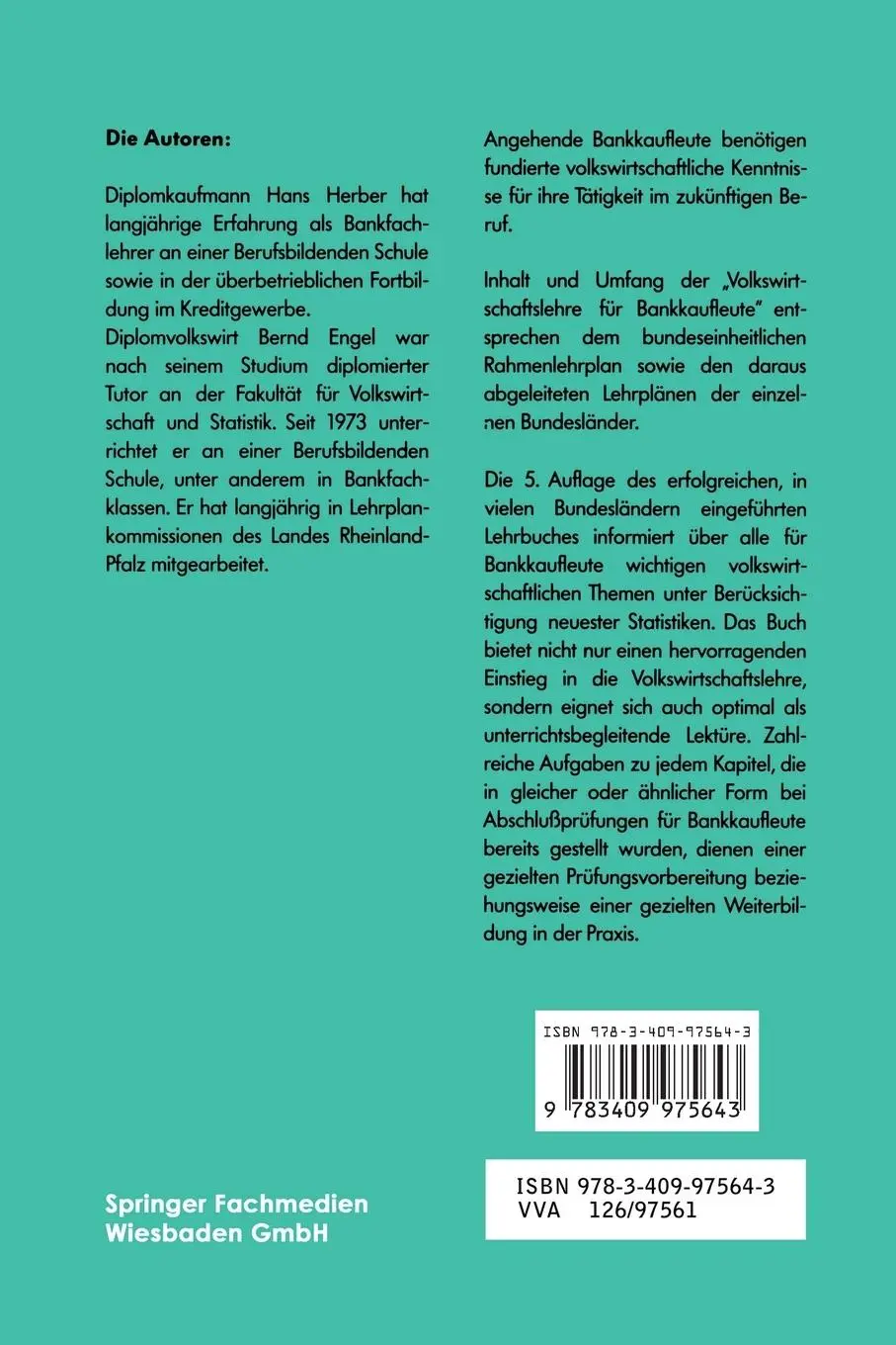 Rückseite: 9783409975650 | Volkswirtschaftslehre für Bankkaufleute | Hans Herber (u. a.) | Buch