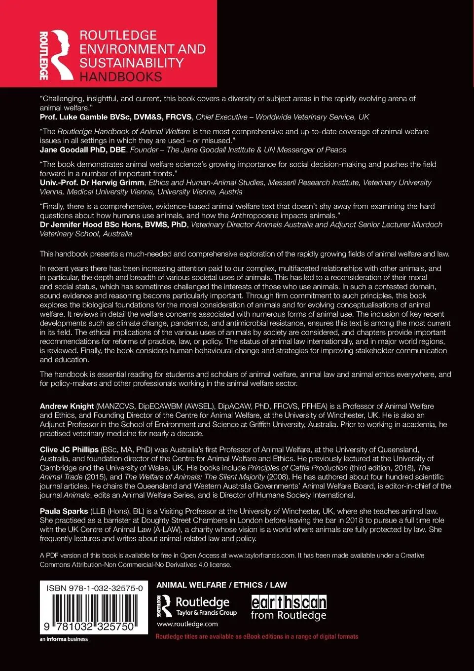 Rückseite: 9781032325750 | Routledge Handbook of Animal Welfare | Andrew Knight (u. a.) | Buch