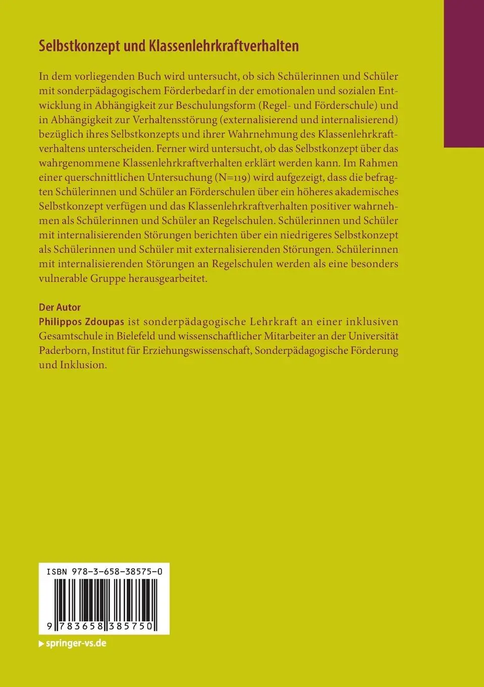 Rückseite: 9783658385750 | Selbstkonzept und Klassenlehrkraftverhalten | Philippos Zdoupas | Buch