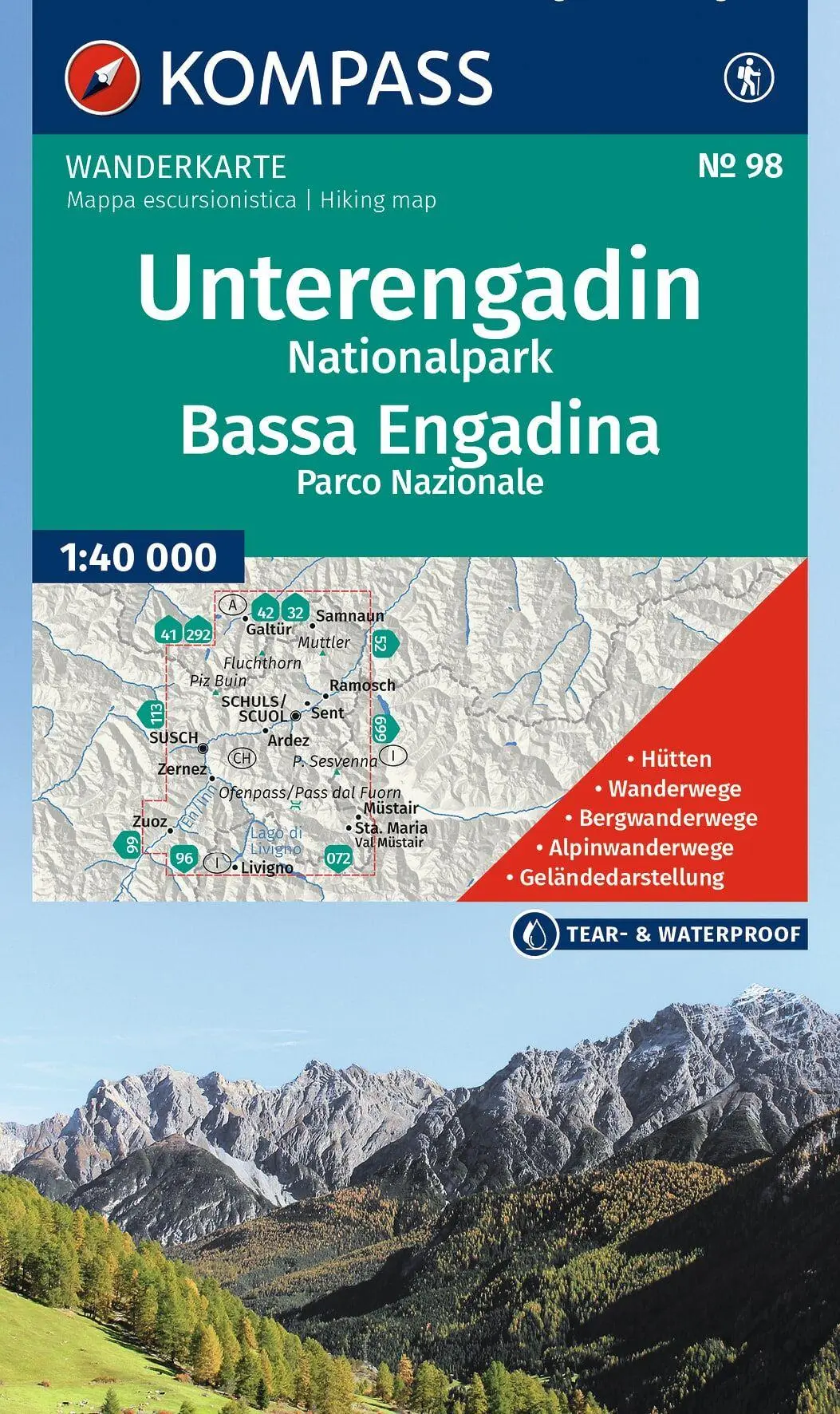 Cover: 9783991545750 | KOMPASS Wanderkarte 98 Unterengadin, Nationalpark / Bassa Engadina,...