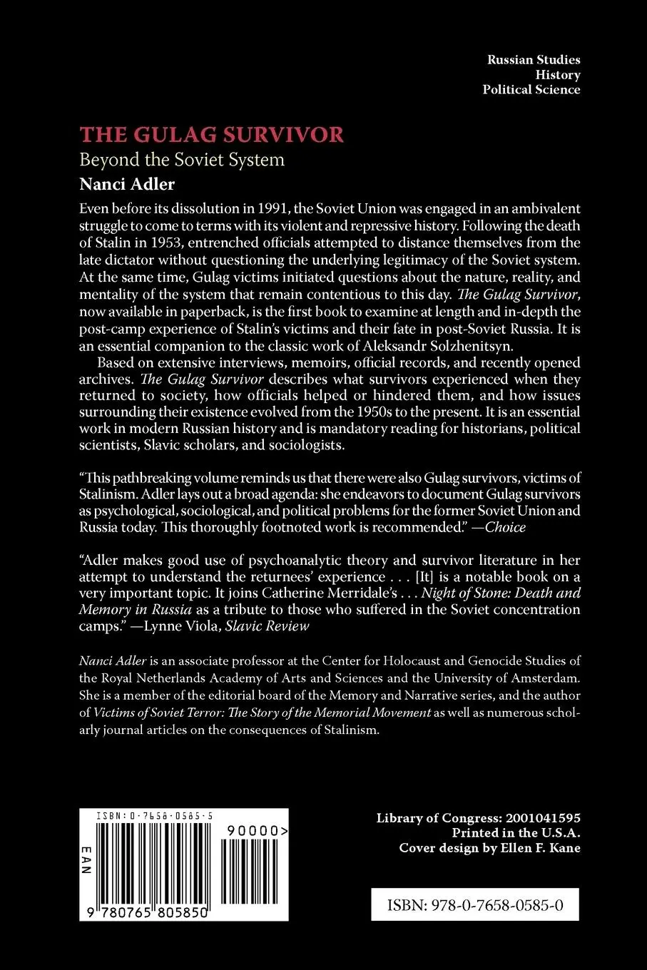 Rückseite: 9780765805850 | The Gulag Survivor | Beyond the Soviet System | Nanci Adler | Buch