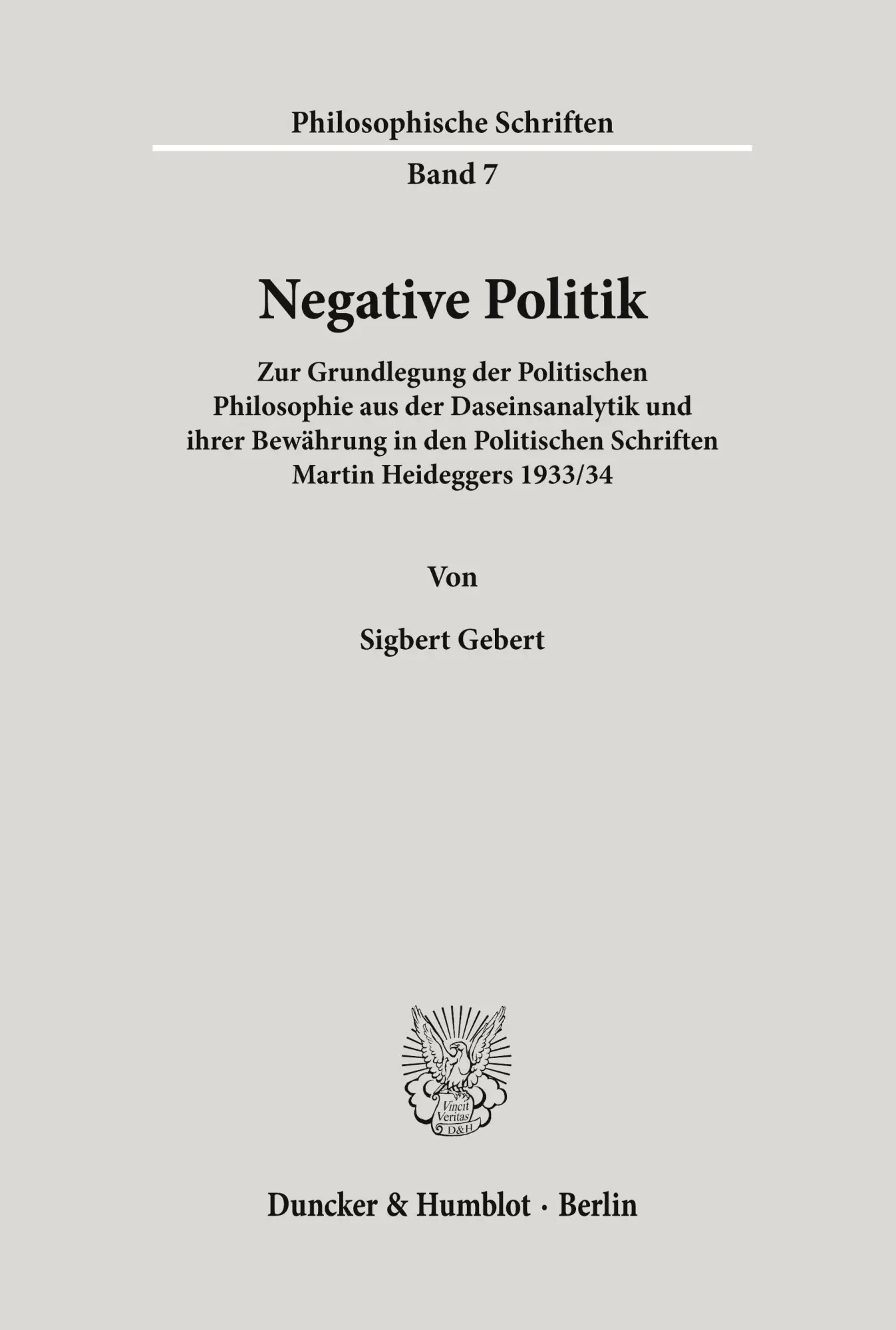 Cover: 9783428075850 | Negative Politik. | Sigbert Gebert | Taschenbuch | Paperback | 204 S.