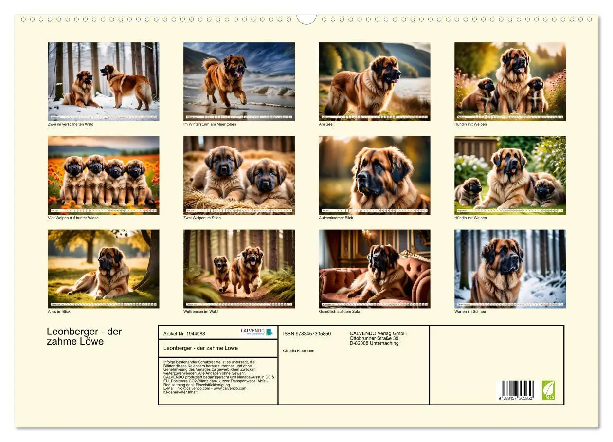 Bild: 9783457305850 | Leonberger - der zahme Löwe (Wandkalender 2026 DIN A2 quer),...