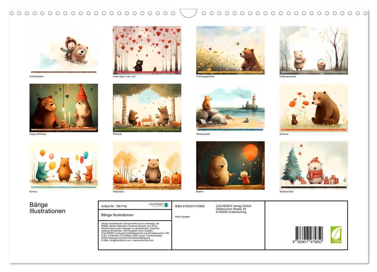 Bild: 9783457475850 | Bärige Illustrationen (Wandkalender 2026 DIN A3 quer), CALVENDO...