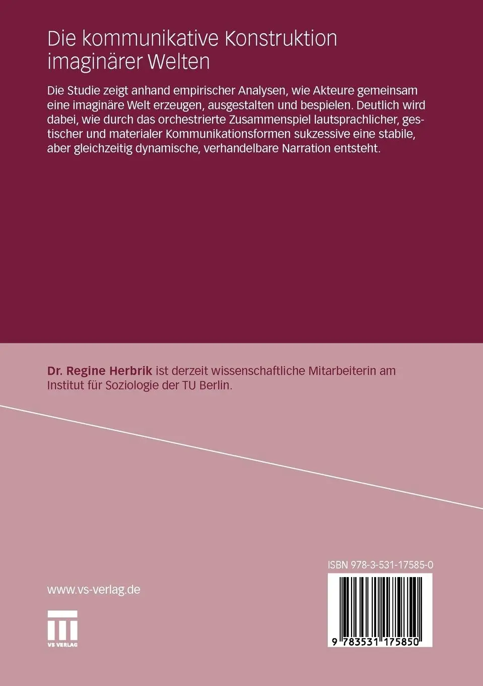 Rückseite: 9783531175850 | Die kommunikative Konstruktion imaginärer Welten | Regine Herbrik