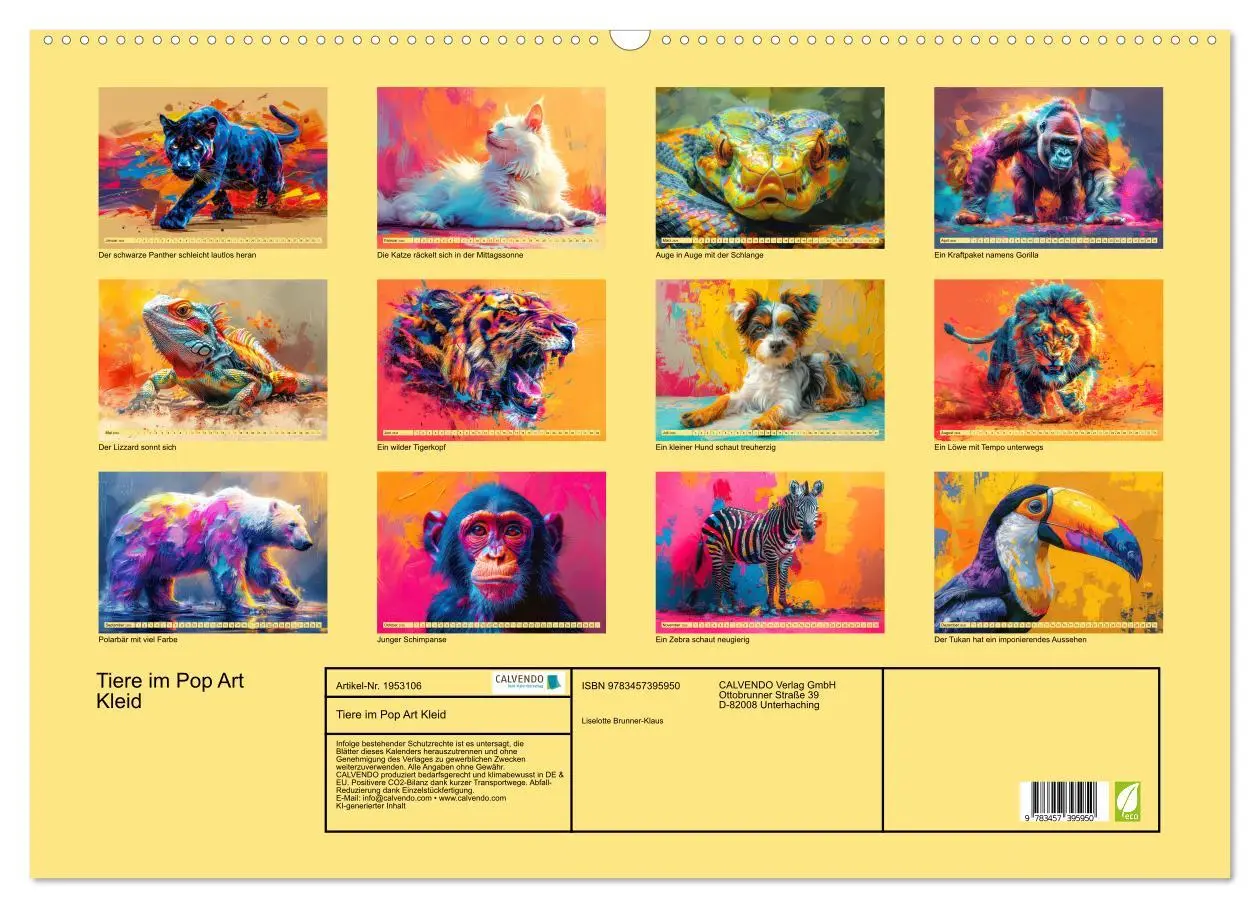 Bild: 9783457395950 | Tiere im Pop Art Kleid (Wandkalender 2026 DIN A2 quer), CALVENDO...