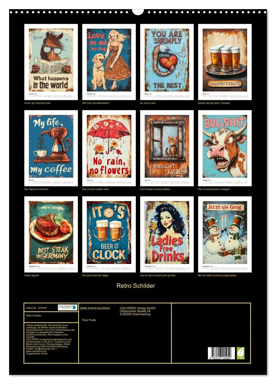 Bild: 9783516245950 | Retro Schilder (Wandkalender 2026 DIN A2 hoch), CALVENDO...