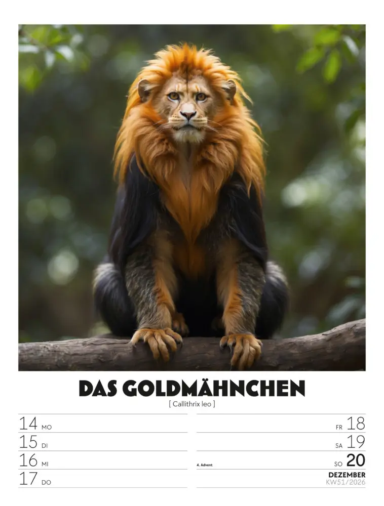 Bild: 9783838436050 | Verrücktes Tierleben Wochenplaner mit KI-Bildern Kalender 2026 | GmbH