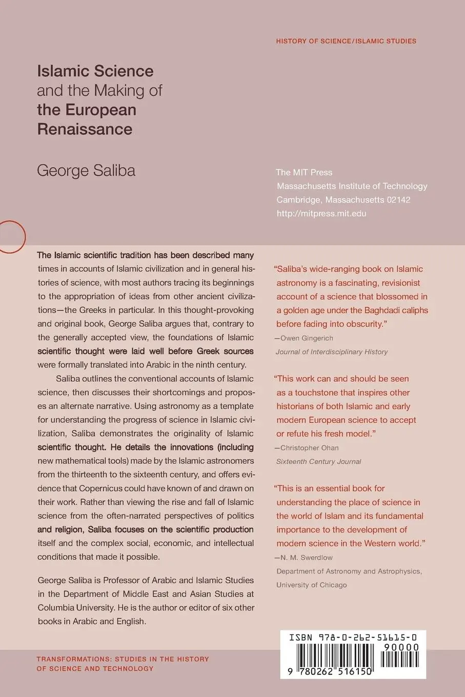 Rückseite: 9780262516150 | Islamic Science and the Making of the European Renaissance | Saliba