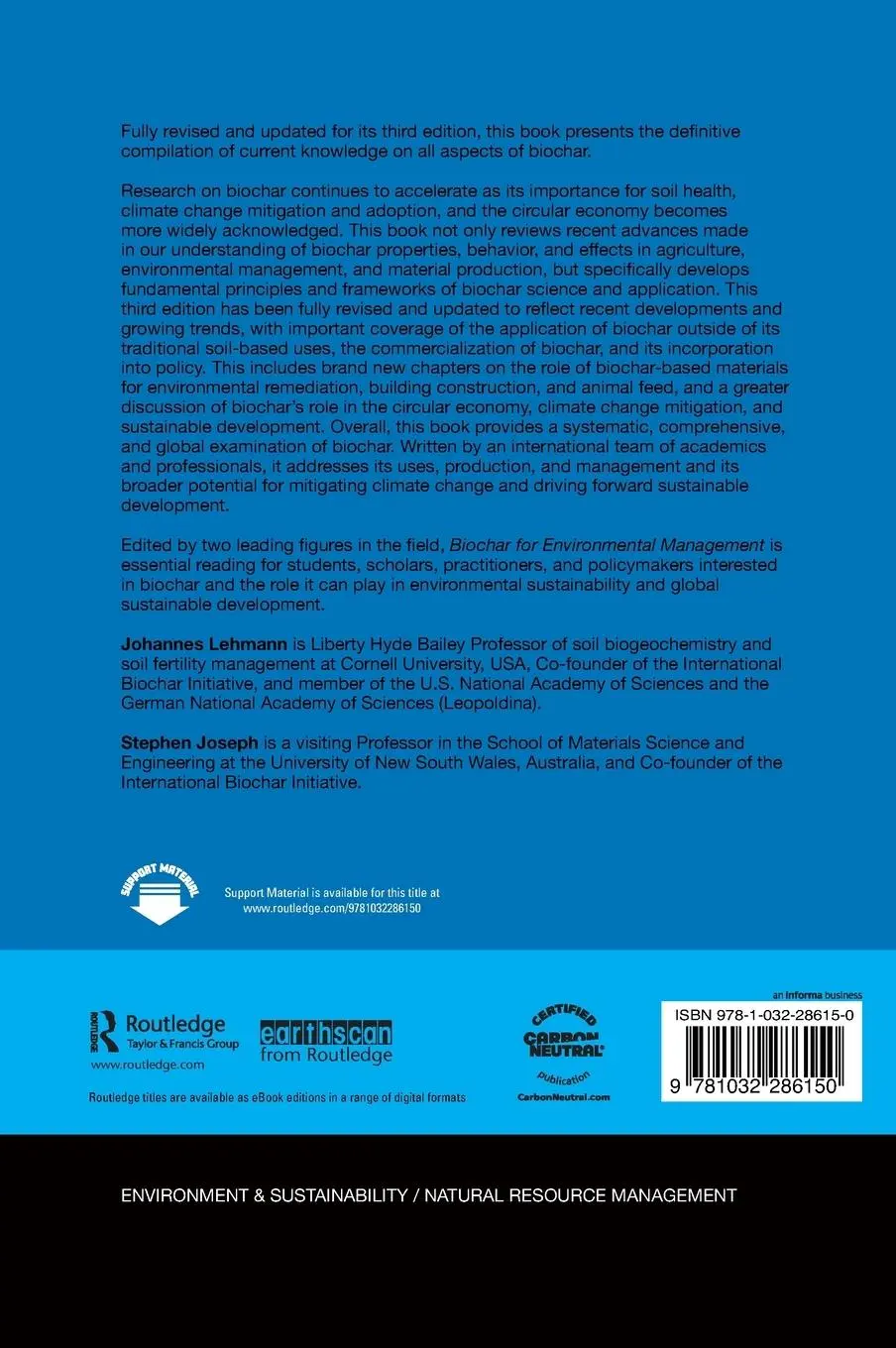 Rückseite: 9781032286150 | Biochar for Environmental Management | Johannes Lehmann (u. a.) | Buch