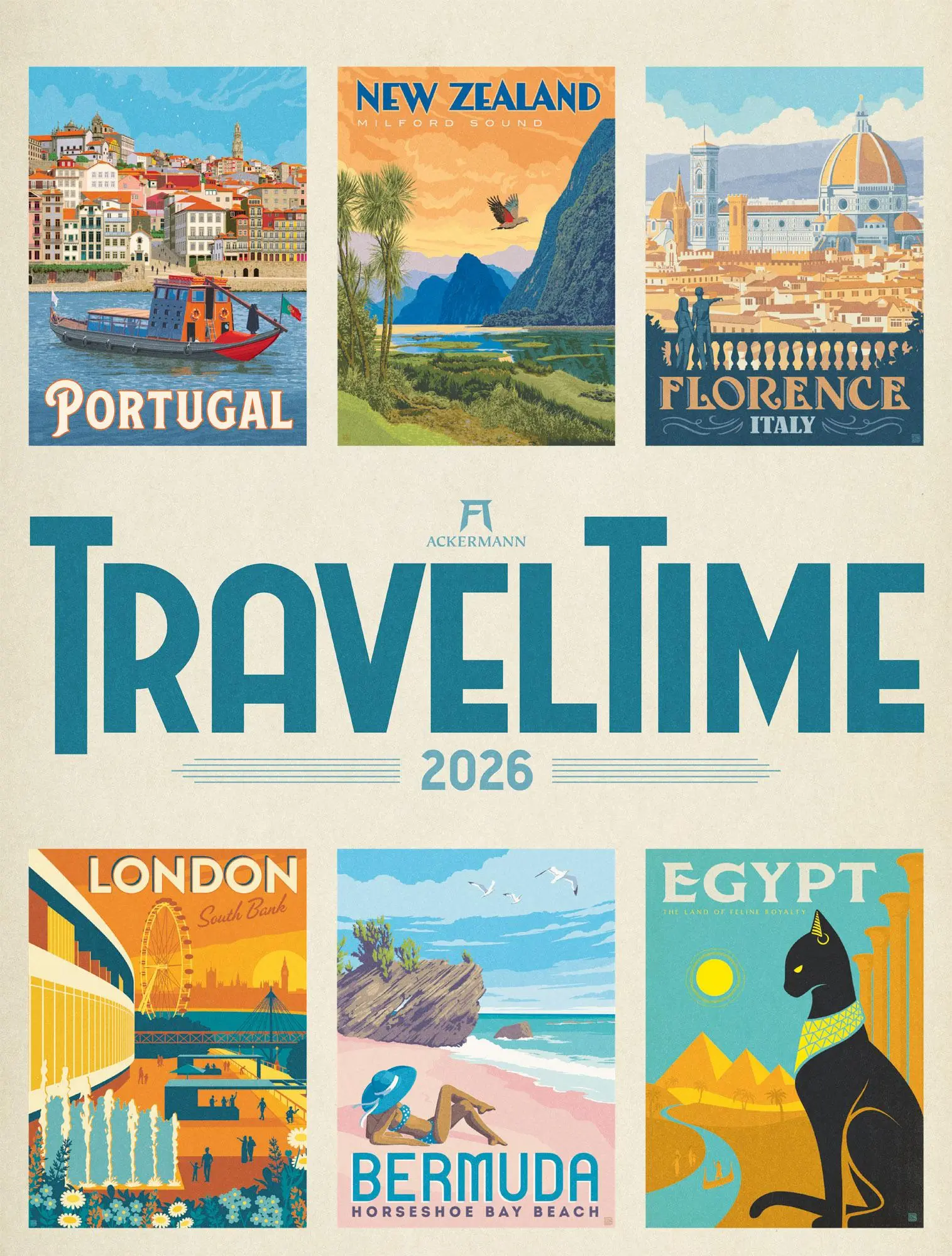 Cover: 9783838426150 | Travel Time - Reise-Plakate Kalender 2026 | Ackermann Kunstverlag GmbH