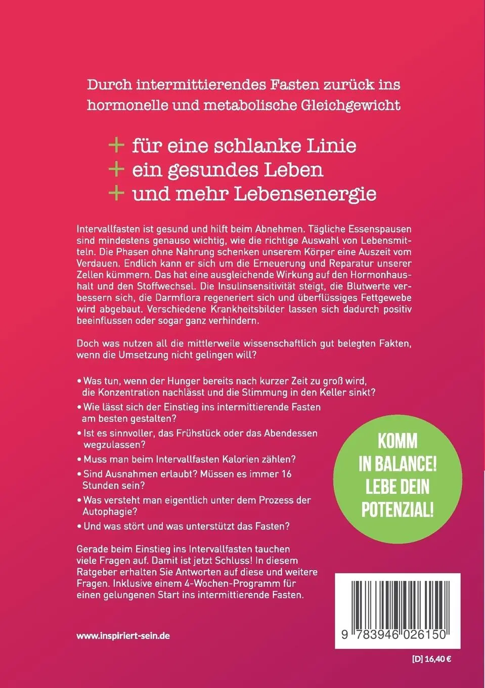 Rückseite: 9783946026150 | Intervallfasten leicht gemacht | Das 4-Wochen-Programm für Anfänger