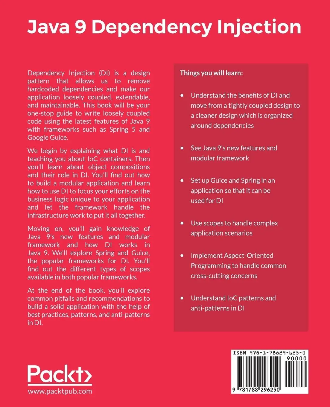 Rückseite: 9781788296250 | Java 9 Dependency Injection | Nilang Patel (u. a.) | Taschenbuch