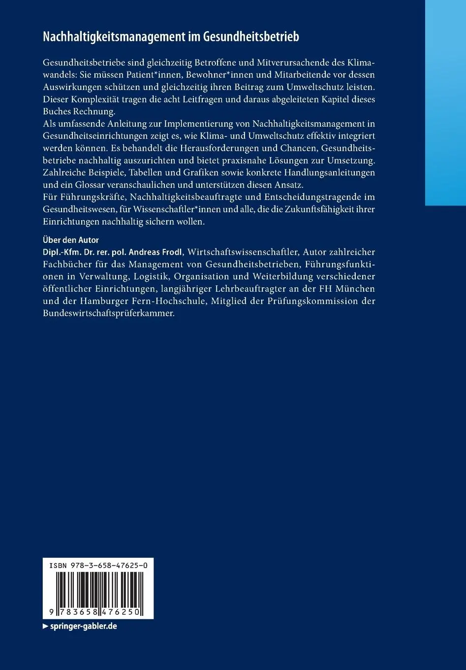 Rückseite: 9783658476250 | Nachhaltigkeitsmanagement im Gesundheitsbetrieb | Andreas Frodl | Buch
